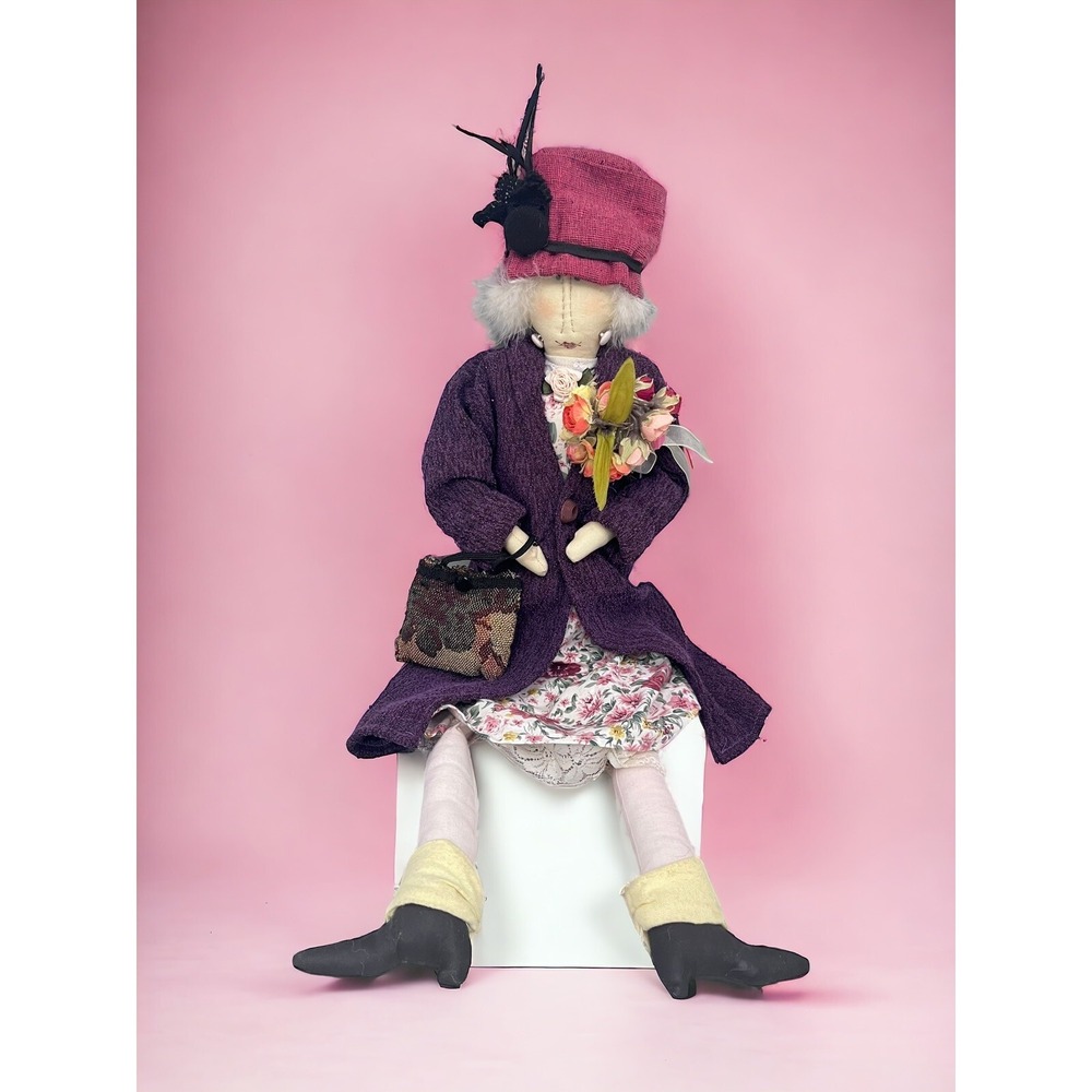 Carmen Manago Cloth Artist Doll Shelf Sitter 24" Long Leg Tattoo Stamp Old Lady